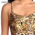 Sleeveless Slit Maxi Cotton Women Evening Leopard Print Dress